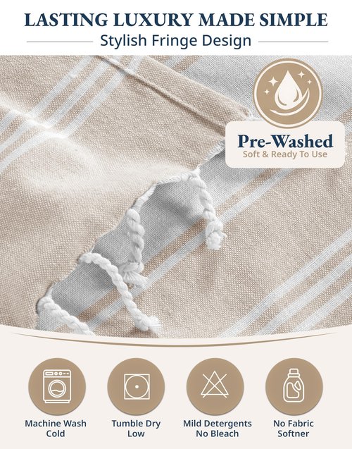 LANE LINEN Oversized Beach Towels, 2 Pack Turkish Towel Set for Adults, Lightweight, Quick Dry, Absorbent & Sand Proof, 39"x71" Pool Towels – Beige