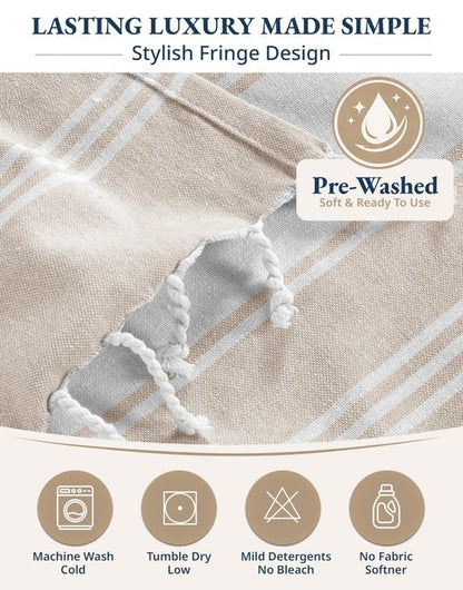 LANE LINEN Oversized Beach Towels, 2 Pack Turkish Towel Set for Adults, Lightweight, Quick Dry, Absorbent & Sand Proof, 39"x71" Pool Towels – Beige
