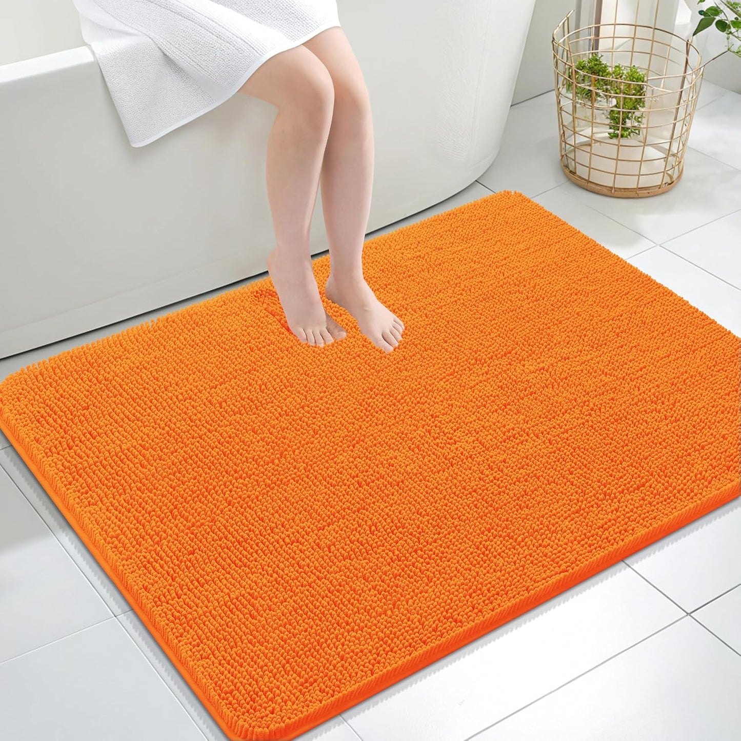 OLANLY Large Bath Rugs - Extra Soft Chenille with Rubber Backing | Quick Dry & Machine Washable - 40x32, Orange