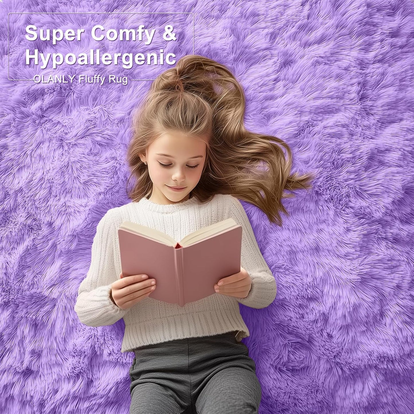 OLANLY Runner Rugs - Soft, Machine Washable Shaggy Carpet for Hallway & Bedroom | Purple 2x5 ft