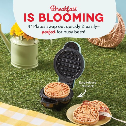 Dash MultiMaker® Mini System Nonstick Replacement Plate Set - 4-Inch Waffle Maker Plates - Sunflower & Bee Design