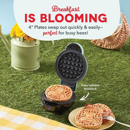 Dash MultiMaker® Mini System Nonstick Replacement Plate Set - 4-Inch Waffle Maker Plates - Sunflower & Bee Design