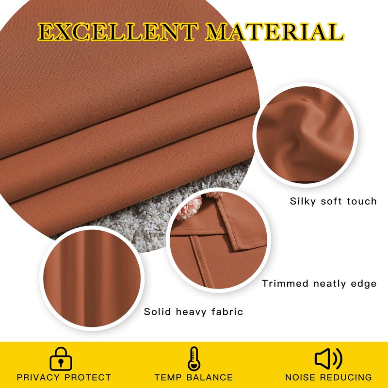 NICETOWN Living Room Curtains for Windows 84 inch Long - Decorative Thermal Insulated Grommet Room Darkening Window Treatments for Bedroom/Porch, Burnt Orange, 2 Panels = 104" Wide