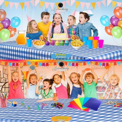 Grandipity Disposable Blue Gingham Checkered Table Cloths - Premium 54in x 108in for Rectangle Tables (6 Pk)