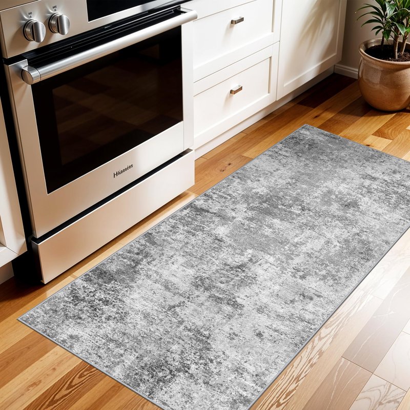 Washable 2x5 Hallway Runner Rug: Abstract Stain Resistant Kitchen Rug Ultra Soft Living Room Bedroom Entryway Carpet with Non-Slip Backing Indoor Low Pile Floor Mat for Bathroom Dining Room (2x5,Grey)
