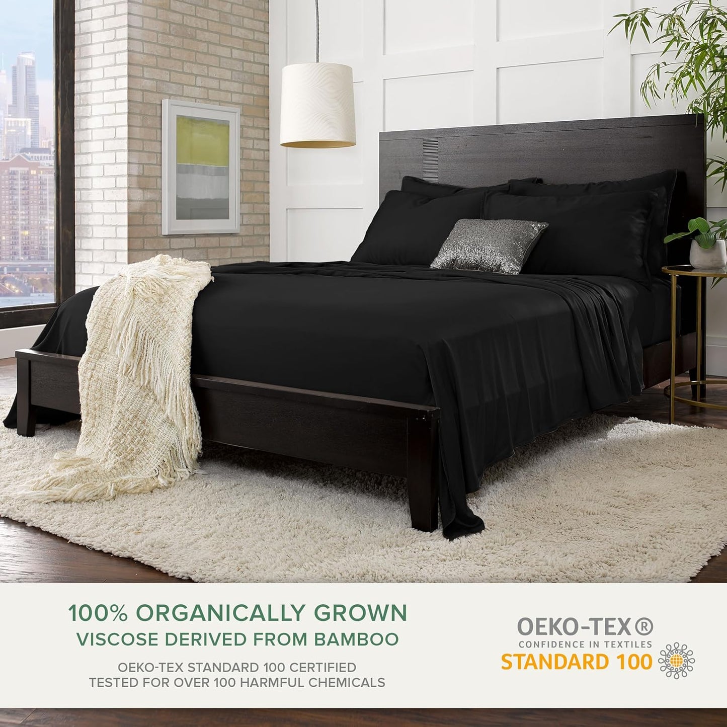 Pure Bamboo Twin Sheets - Luxuriously Soft & Cooling 100% Organic Viscose Bed Set | Black, Double Stitching