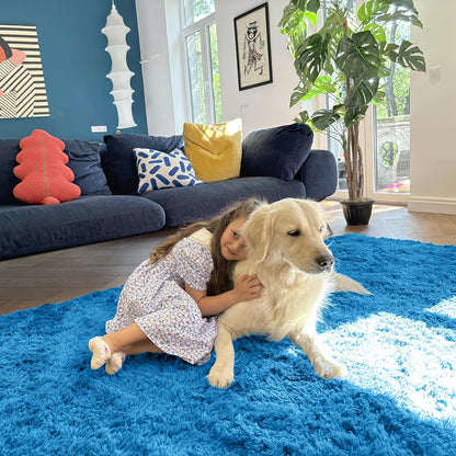 OLANLY Soft Fluffy Shaggy Bedside Rug - Machine Washable 2x3 for Bedroom & Living Room | Bright Blue Home Decor