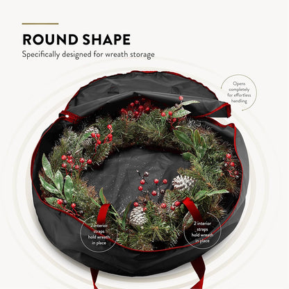 ZOBER Oxford Christmas Wreath Storage Container - 48 Inch Waterproof Wreath Bag with Dual Zippers & Durable Handles - Black