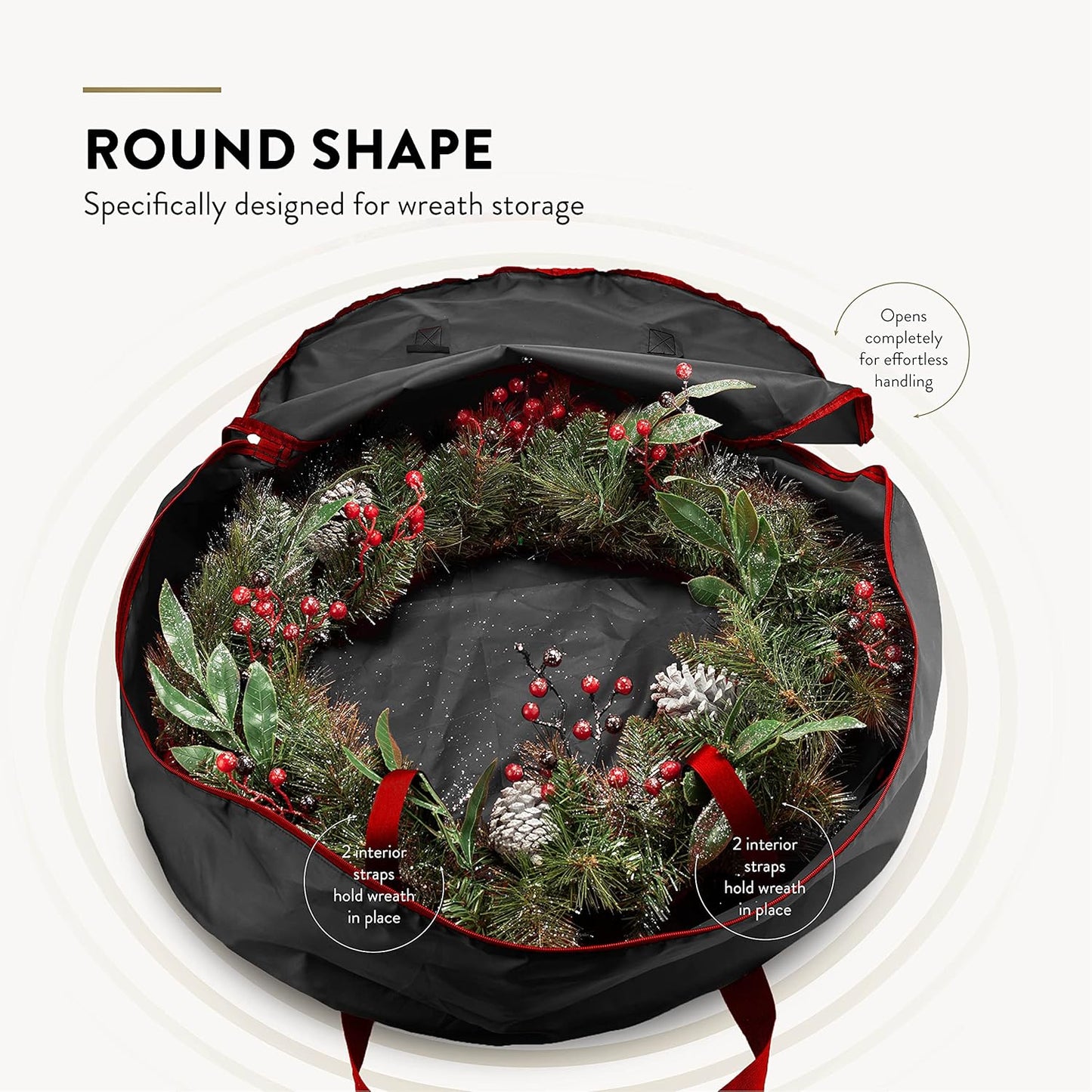 ZOBER Christmas Wreath Storage Bag - 24 Inch Waterproof Oxford Container with Dual Zippers & Durable Handles - Black