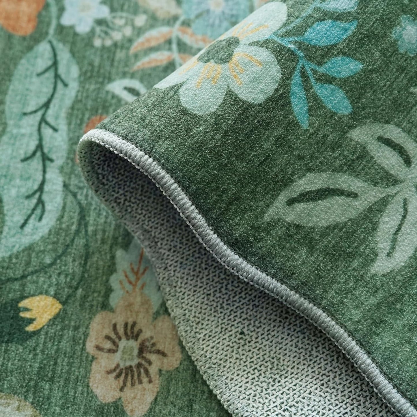 Skiennix Floral Square Area Rug - Washable 5x5 Soft Water-Resistant Carpet for Living Room & Bedroom