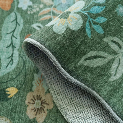 Skiennix Washable Floral Area Rug - Soft Non-Slip Carpet for Entryway & Kitchen | 2x3 Green Design