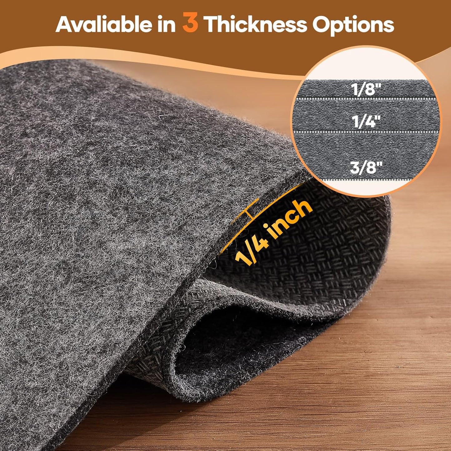 Veken Non-Slip Cushioned Rug Pad - 5 Ft Felt & Silicone Backing, 1/4 Inch Thick for Hardwood Floors