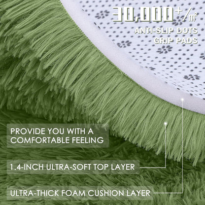 OLANLY Green Round Area Rug - Soft, Fluffy, Machine Washable 4 ft Circle Carpet for Bedroom & Living Room Decor