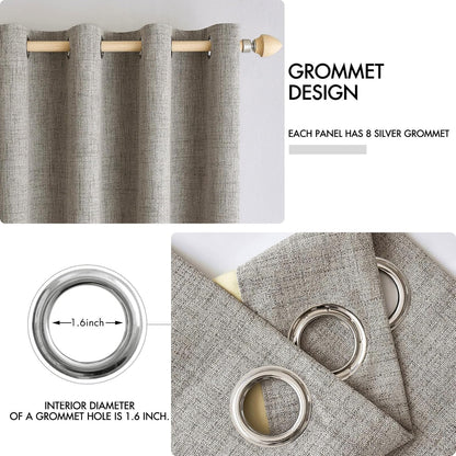 MIULEE Blackout Linen Curtains - 100% Thermal Insulated Greige Drapes | Room Darkening 52x108 Inch (2 Panels)