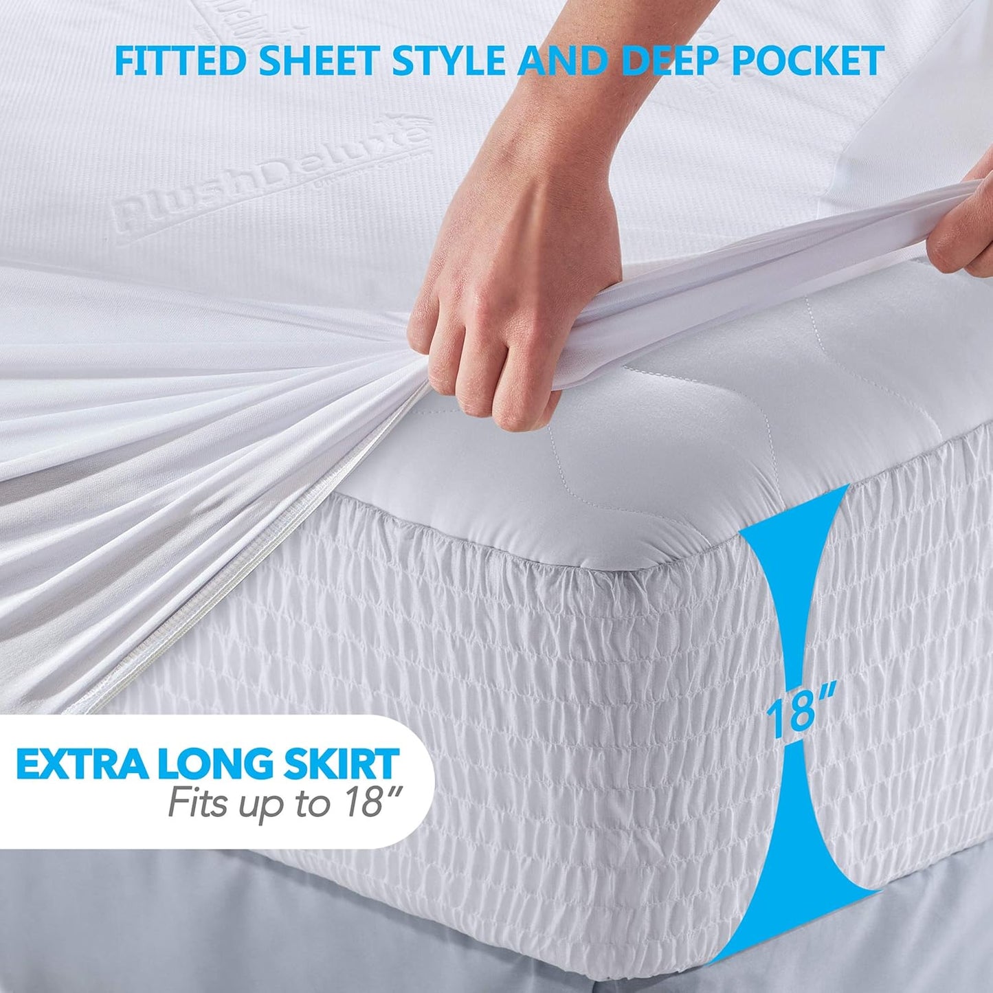 PlushDeluxe Premium Viscose Mattress Protector - Waterproof & Ultra Soft Cal-King Size Cover 72x84 Inches