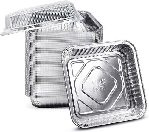 Fig & Leaf 8” x 8” Square Baking Cake Pans - 35 Pack Heavy-Duty Disposable Aluminum Foil Tins