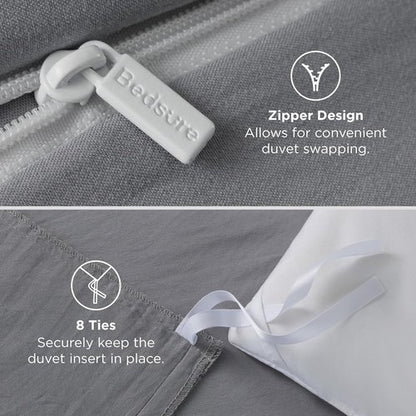 Bedsure Grey Duvet Cover Set - Soft Prewashed Cotton-Like Polyester | Queen Size 3 Pieces with Zipper Closure (90x90 inches)