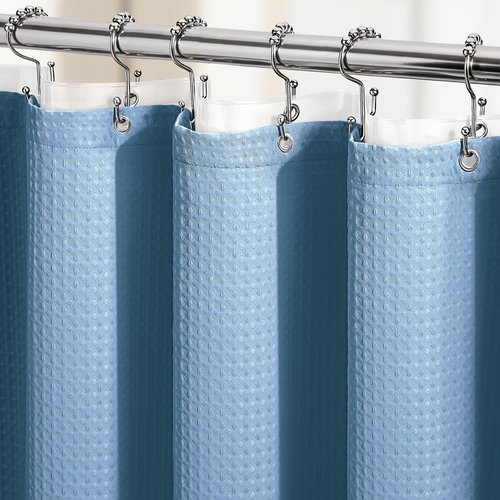 Dynamene Long Shower Curtain and Liner Set - 78 inch Tall Waffle Fabric, Waterproof Clear Liner, Heavy Duty Weighted Hotel Luxury Shower Curtains for Bathroom, 12 Hooks, 72x78, Moonlight Blue
