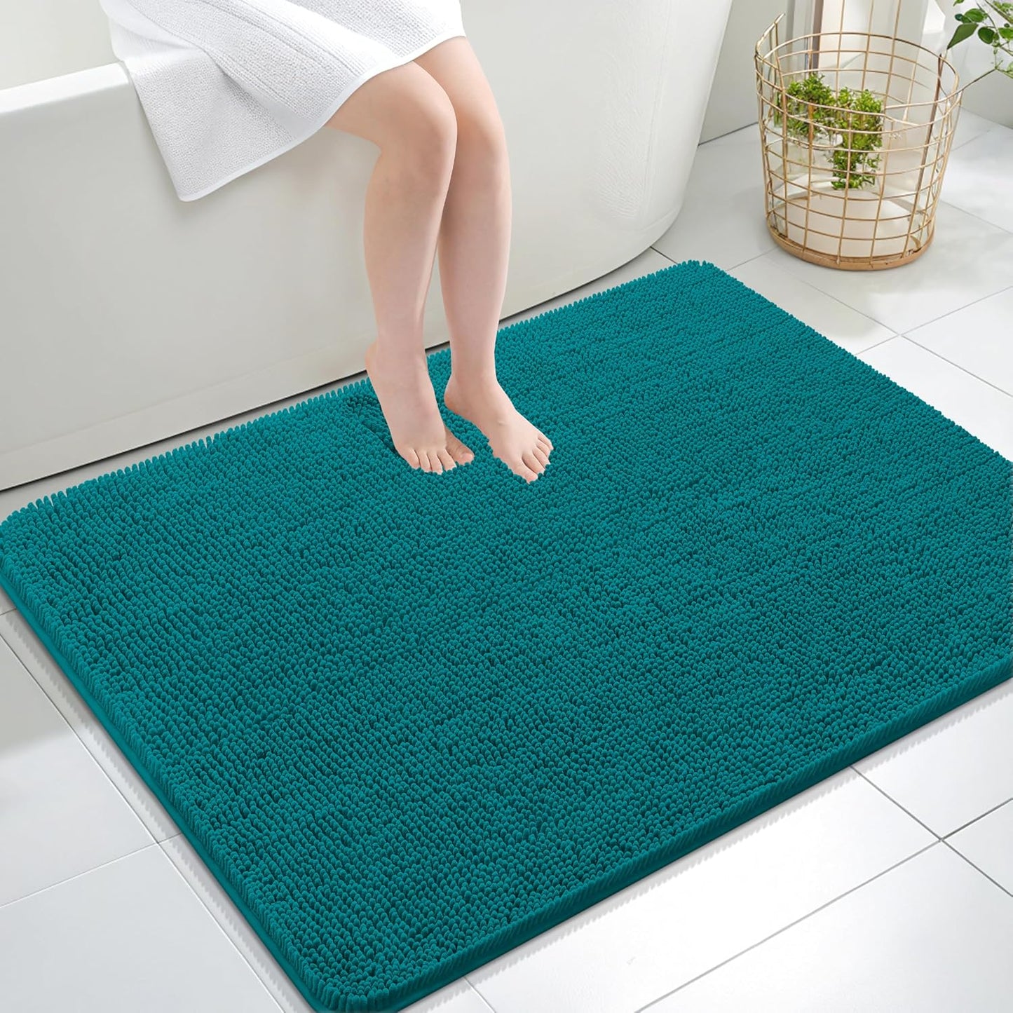 OLANLY Large Bathroom Rugs - Extra Soft Chenille Bath Mats | Quick Dry, Machine Washable, 47x32, Deep Lake