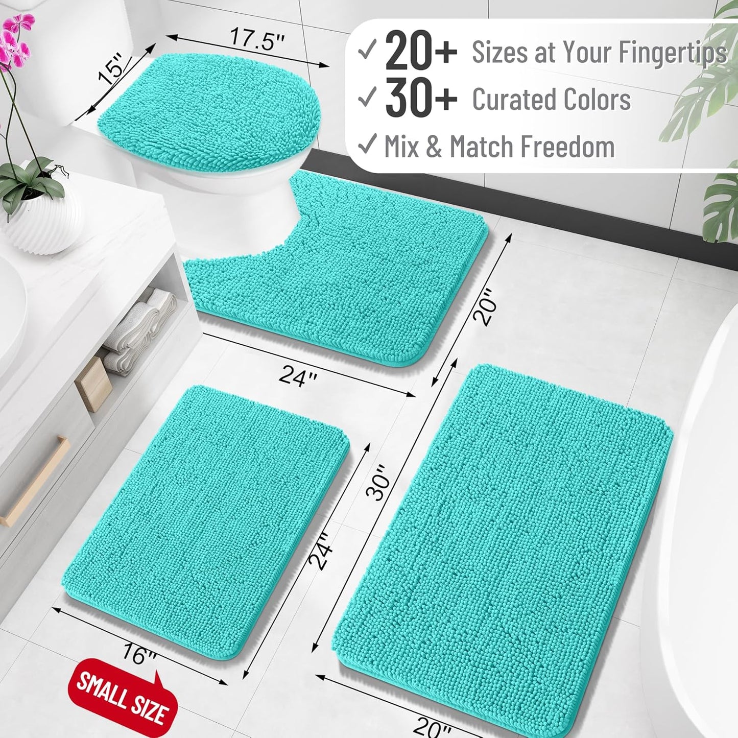 OLANLY U-Shaped Toilet Rugs - Extra Soft Chenille, Quick-Dry, Non-Slip | 24x20, Teal Color