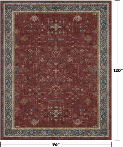 Hazo Haus Large Oriental Area Rug 8x10 - Burgundy Soft Washable Non-Slip Indoor Décor