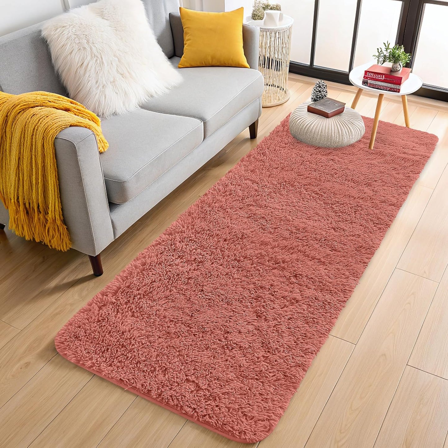 OLANLY Runner Rugs - 2x5 Machine Washable Soft Fluffy Shaggy Carpet for Bedroom & Hallway | Rust Red