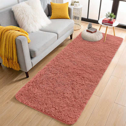 OLANLY Runner Rugs - Soft, Machine Washable Shaggy Design for Hallway & Bedroom | Rust Red 2x6 ft