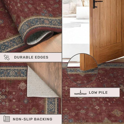 Hazo Haus Moroccan Area Rug - Dark Red 10x12 Washable Lightweight Rug for Living Room & Dining Room