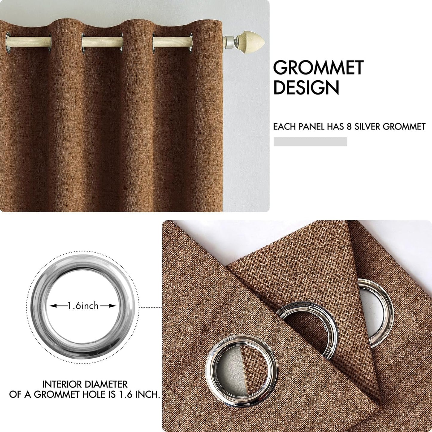 MIULEE 100% Blackout Linen Curtains - Thermal Insulated Brown Grommet Drapes | 52 x 72 Inch (2 Panels)