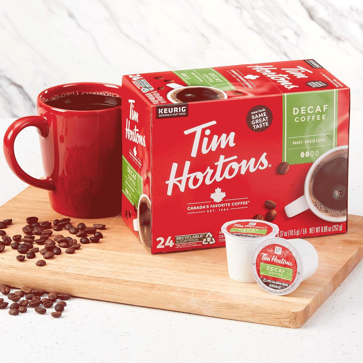 Tim Hortons Decaf Medium Roast Coffee - Single-Serve K-Cup Pods for Keurig Brewers | 24 Count