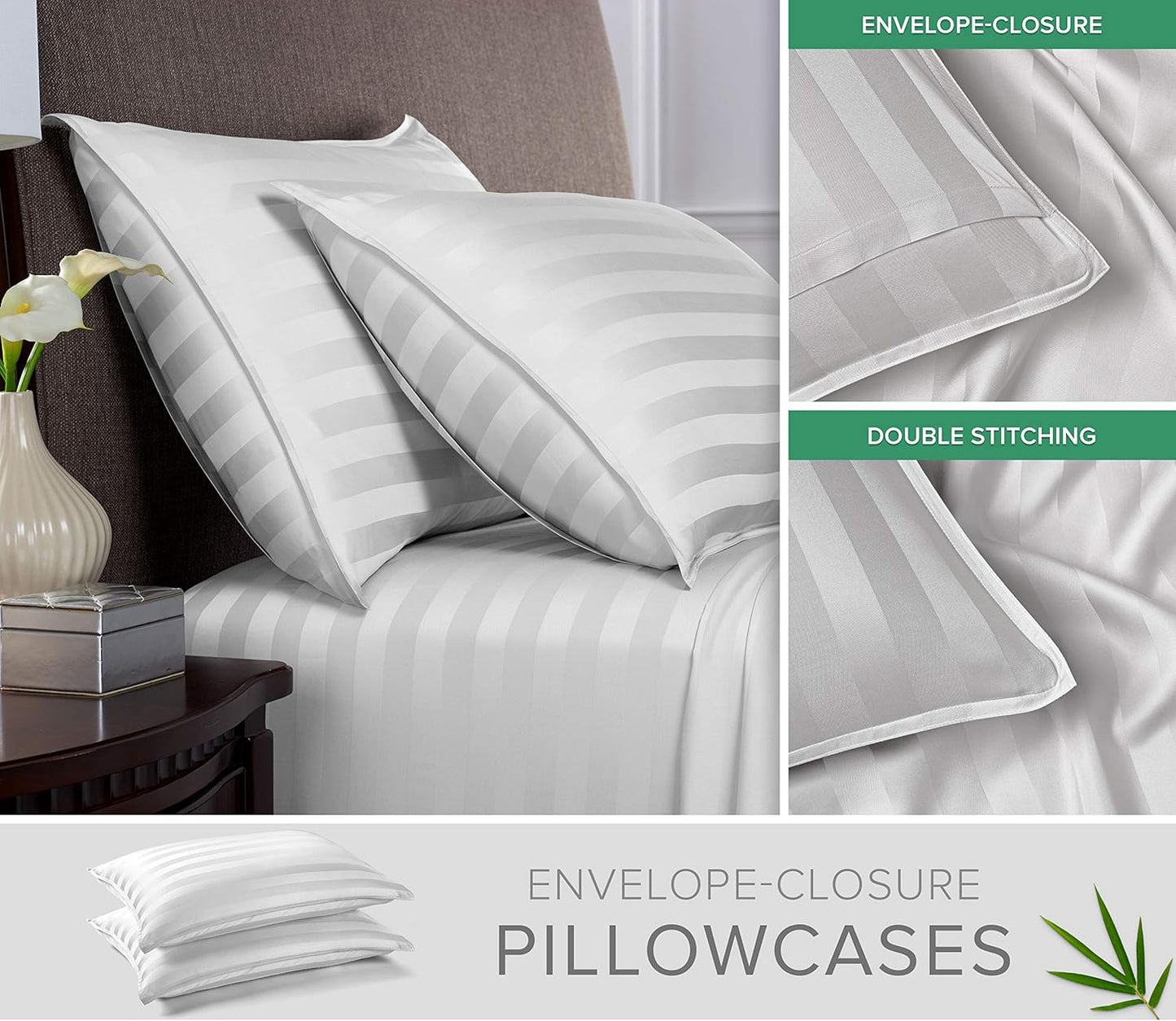 Pure Bamboo Queen Sheets - Luxuriously Soft 100% Organic Viscose Bed Sheet Set | Jacquard White, Double Stitching, 2-Year Quality Promise