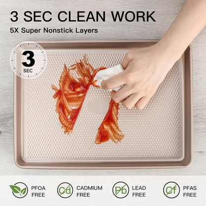HONGBAKE Nonstick Quarter Sheet Baking Pan - 57% Thicker Carbon Steel, Diamond Texture, 9 x 13 Inches