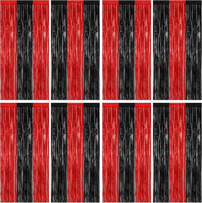 8 Pack Halloween Party Supplies - Red & Black Foil Streamer Tinsel Backdrop | 3.28 FT x 7.05 FT
