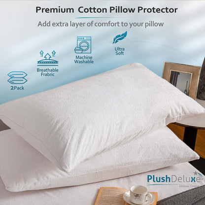 Premium Waterproof Pillow Protectors - Hypoallergenic Soft Terry Cotton - Standard Size 20''x28'' | Set of 2