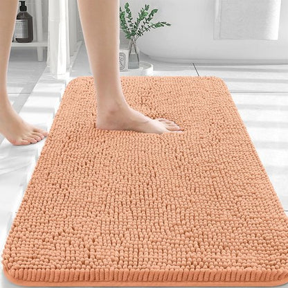 OLANLY Bathroom Rugs 40x24, Extra Soft Absorbent Chenille Bath Rugs, Rubber Backing Quick Dry, Machine Washable Bath Mats for Bathroom Floor, Tub and Shower, Home Decor Accessories, Peach