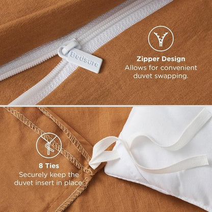 Bedsure Honey Ginger Duvet Cover - Extra Soft Queen Size Bedding Set with Zipper Closure & 2 Pillow Shams
