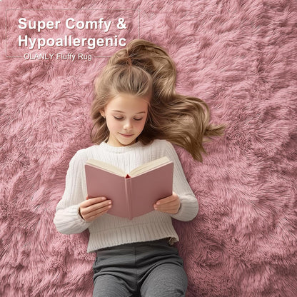 OLANLY 2x8 Soft Fluffy Machine Washable Runner Rug - Perfect for Hallways & Bedrooms | Pale Pink