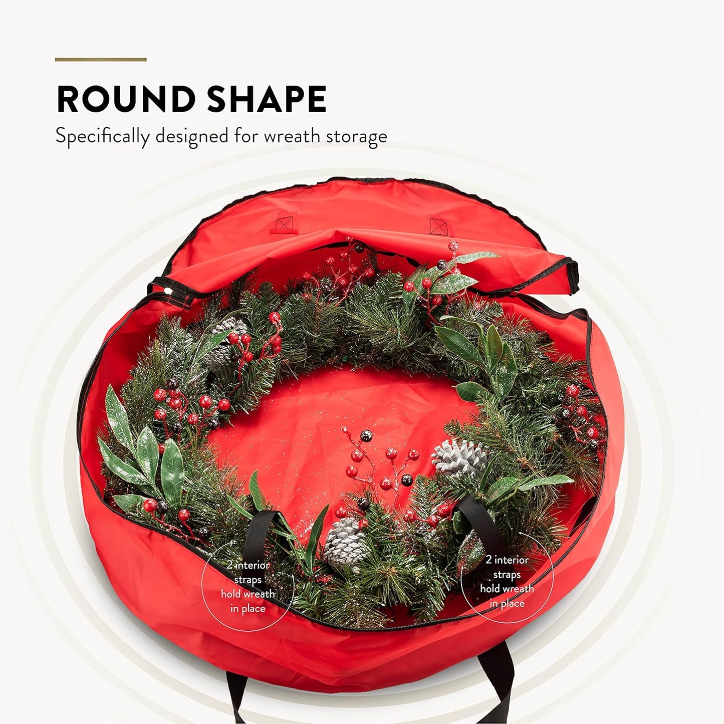 ZOBER Oxford Christmas Wreath Storage Container - 48 Inch Waterproof Wreath Bag with Dual Zippers & Strong Handles - Red