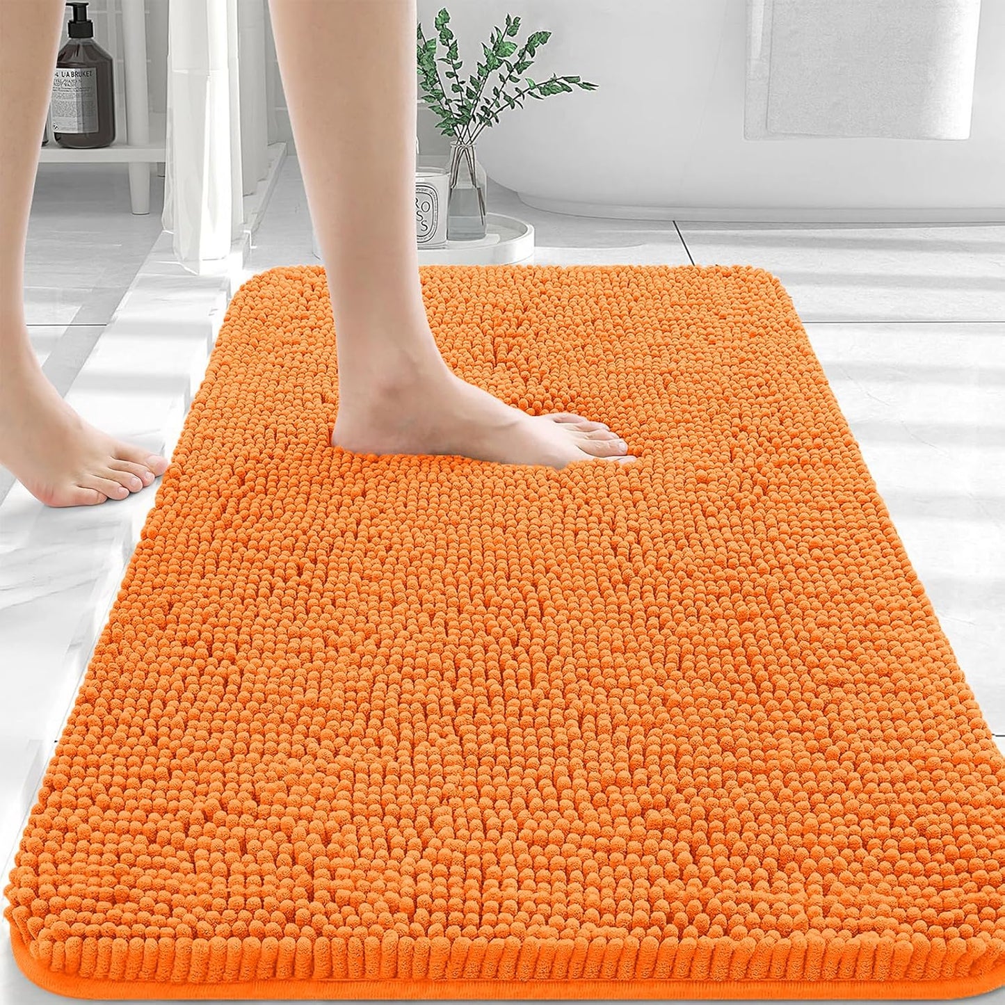OLANLY Large Bathroom Rugs - Extra Soft Chenille Bath Mats | Quick-Dry, Machine Washable, 50x30, Orange