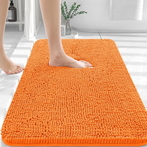 OLANLY Bathroom Rugs 40x24, Extra Soft Absorbent Chenille Bath Rugs, Rubber Backing Quick Dry, Machine Washable Bath Mats for Bathroom Floor, Tub and Shower, Home Decor Accessories, Orange
