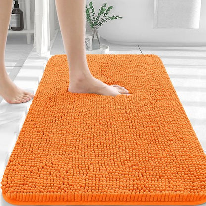 OLANLY Bathroom Rugs 45x27, Extra Soft Absorbent Chenille Bath Rugs, Rubber Backing Quick Dry, Machine Washable Bath Mats for Bathroom Floor, Tub and Shower, Home Decor Accessories, Orange