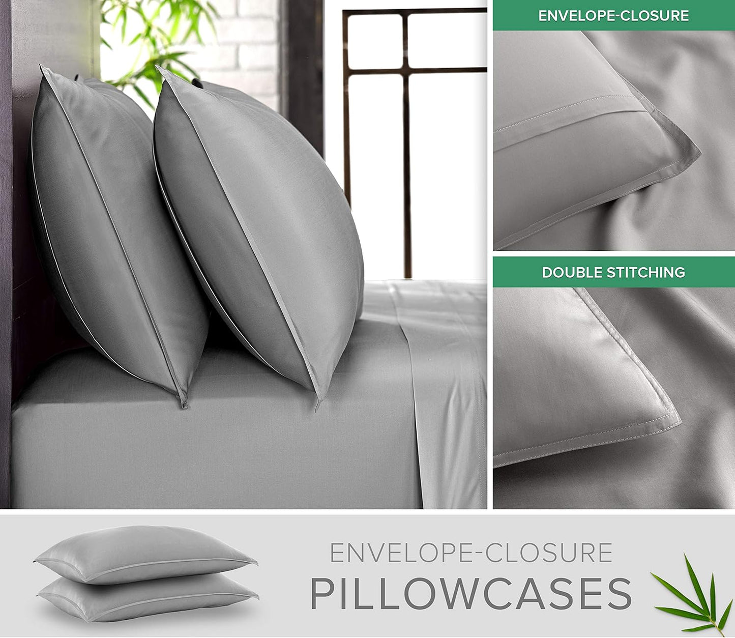 Pure Bamboo California King Sheets - 100% Organic Viscose Bed Sheet Set, Soft & Cooling, Stone Grey