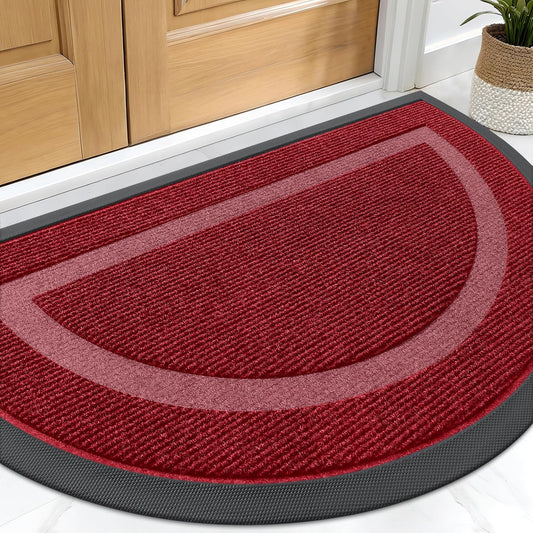 OLANLY Half Circle Door Mat - Waterproof All-Season Welcome Mat, Easy Clean, 29.5x17, Wine Red