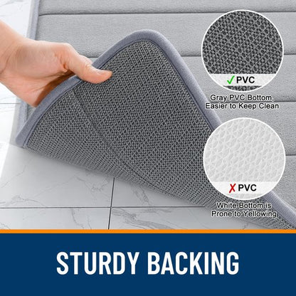 OLANLY Memory Foam Bath Mat 32x20, Super Soft Absorbent Bathroom Rugs, Quick Dry, Machine Washable Shower Floor Rugs, Bathmat Carpet, Bathroom Home Decor Accessories, Grey