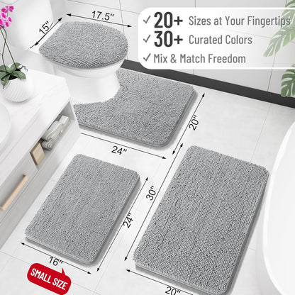 OLANLY Bathroom Rugs - Extra Soft Chenille Bath Mats with Quick Dry Rubber Backing | 32x20, Light Grey