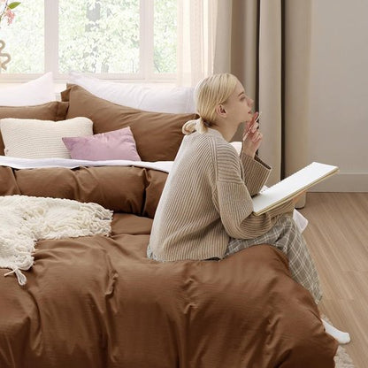 Bedsure Brown Duvet Cover Set - Extra Soft Cotton-Like Polyester, Full Size 80x90 Inches, 3 Pieces with Zipper Closure