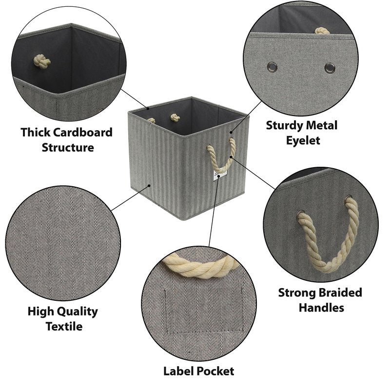 SIMPLE HOUSEWARE 13-Inch Cube Storage Bin With Braided Handles, 3 Pack, Gray