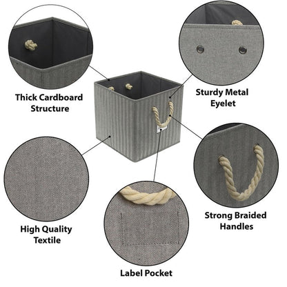 SIMPLE HOUSEWARE 13-Inch Cube Storage Bin With Braided Handles, 3 Pack, Gray
