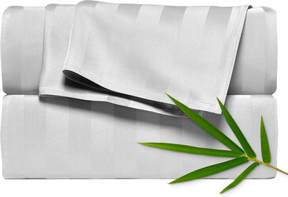 Pure Bamboo Queen Sheets - Luxuriously Soft 100% Organic Viscose Bed Sheet Set | Jacquard White, Double Stitching, 2-Year Quality Promise
