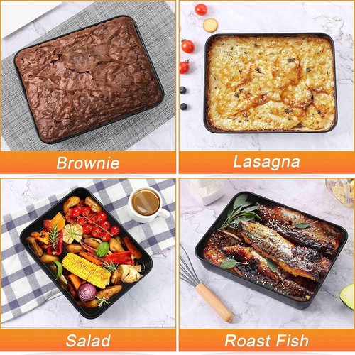 Herogo Non-Stick Deep Baking Pan Set - 2 Rectangular 8 X 10.5 Inch Bakeware for Cakes & Lasagna